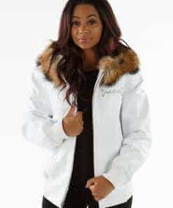 Ladies Pelle Pelle Basic Fur Hood Leather Jacket