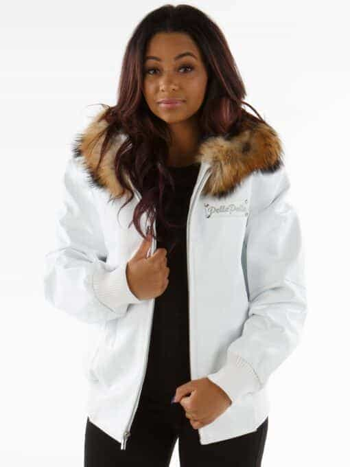 Ladies Pelle Pelle Basic Fur Hood Leather Jacket