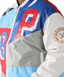 Men’s White And Blue Slam Dunk Leather Jacket