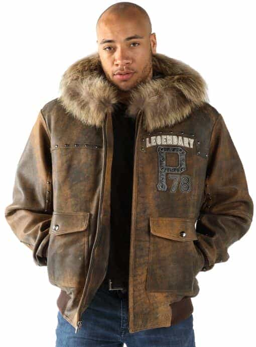 Pelle Pelle Forever Fearless Fur Hood Brown Leather Jacket