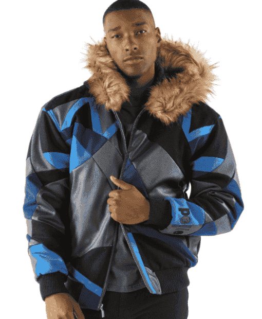 Pelle Pelle Mens Abstract Bomber Blue Jacket