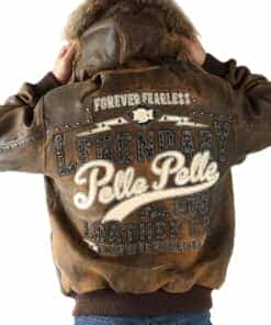 Pelle Pelle Men's Forever Fearless Fur Hood Brown Leather Jacket