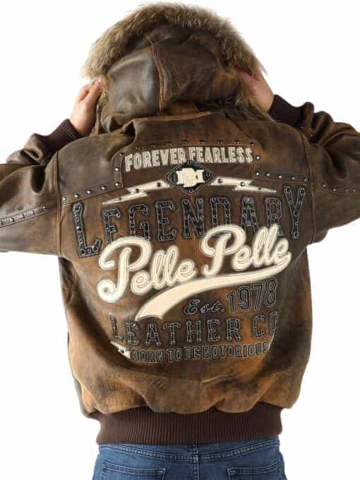 Pelle Pelle Men's Forever Fearless Fur Hood Brown Leather Jacket