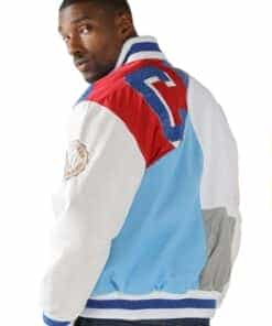 Pelle Pelle White And Blue Slam Dunk Leather Jacket