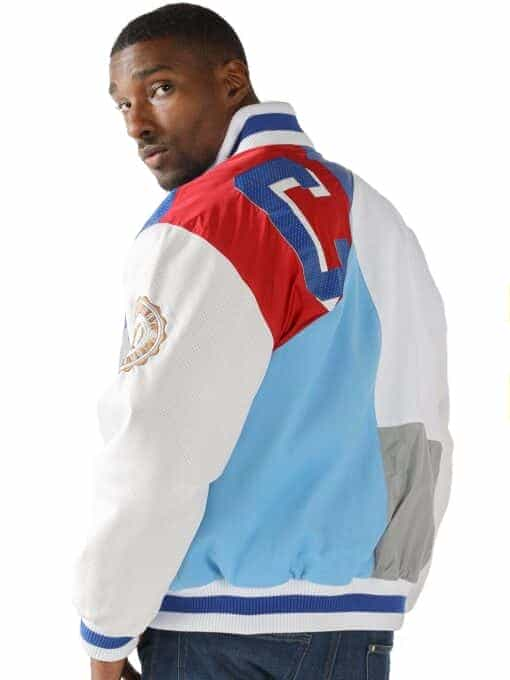 Pelle Pelle White And Blue Slam Dunk Leather Jacket