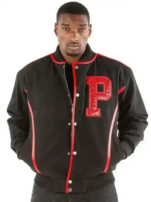 Pelle Pelle Mens Letterman Bomber Black Varsity Jackets