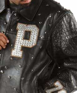 Pelle Pelle's Black Gator sleeves Letterman jacket