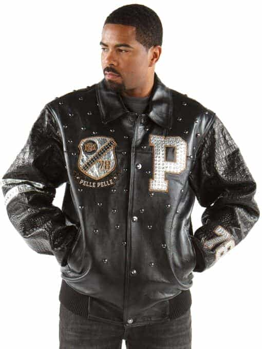 Pelle Pelle's Black Plush with Black Gator sleeves jacket