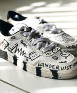 handpainted roamin’ doodles white sneakers