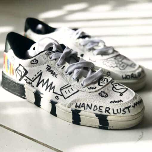 handpainted roamin’ doodles white sneakers