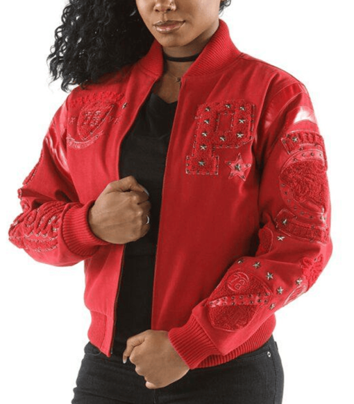 Pelle Pelle New Ladies Varsity Red Jacket In Eclipse