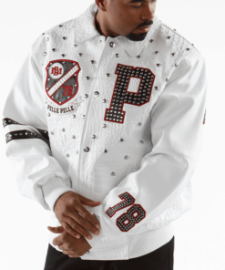 Pelle Pelle Studded Letterman White Leather Jacket