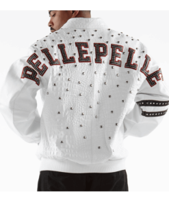 Pelle Pelle Studded Letterman White Leather Jacket