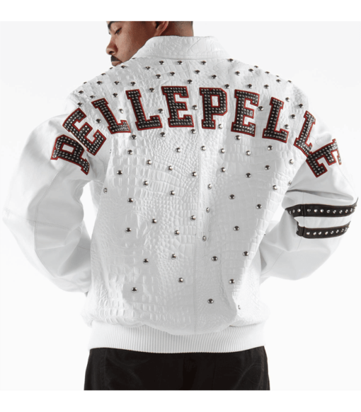 Pelle Pelle Studded Letterman White Leather Jacket