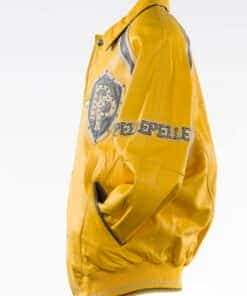 bright gold varsity leather jacket