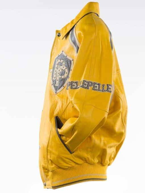 bright gold varsity leather jacket