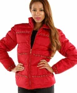 ladies pelle pelle chain bubble red coat