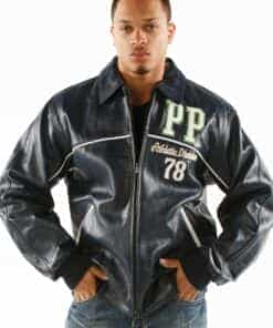 pelle pelle athletic division navy blue leather jacket