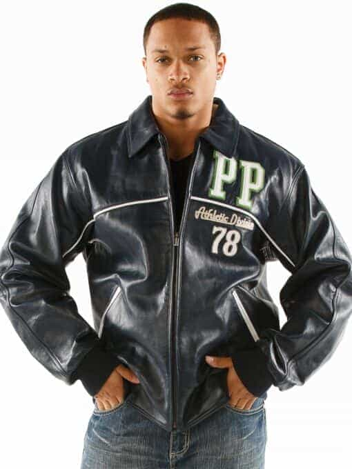 pelle pelle athletic division navy blue leather jacket