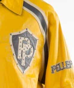 pelle pelle bright gold varsity leather jacket for mens and womens