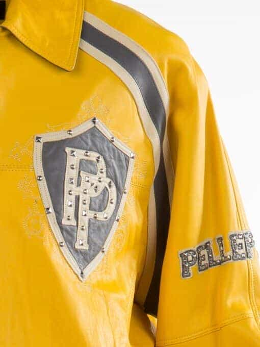 pelle pelle bright gold varsity leather jacket for mens and womens