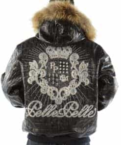 pelle pelle crest black croc leather jacket with fur collar