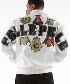 pelle pelle decorated white cobra plush leather jacket