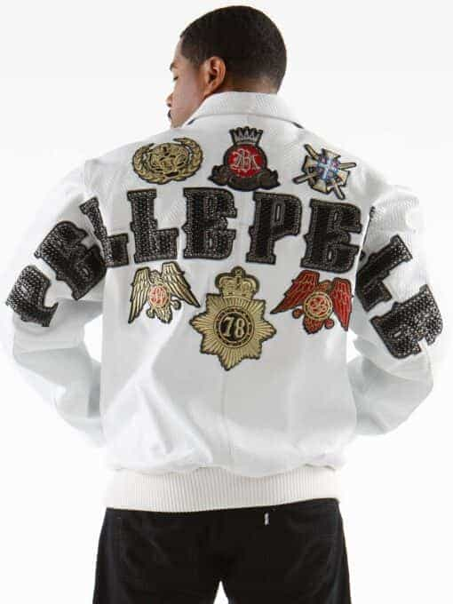 pelle pelle decorated white cobra plush leather jacket