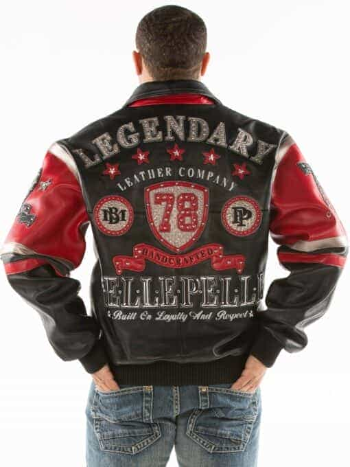 pelle pelle encrusted varsity leather jacket