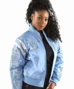 pelle pelle ladies varsity sky blue jacket in eclipse