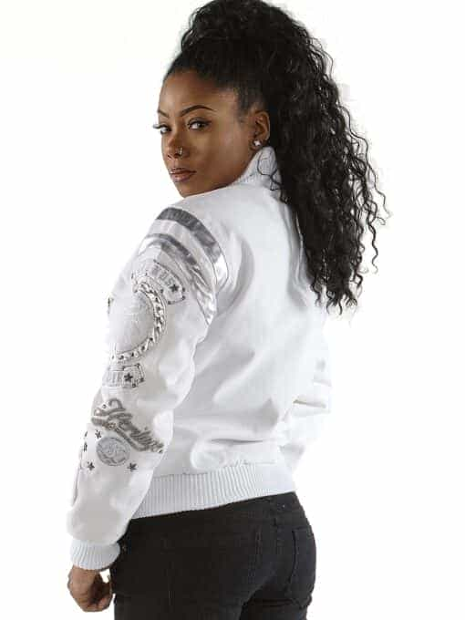 pelle pelle ladies varsity white jacket in eclipse