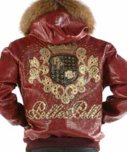 pelle pelle men's crest maroon leather jacket