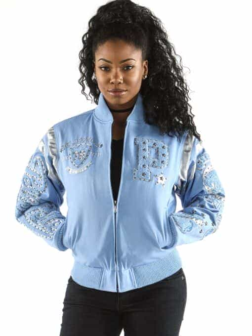 pelle pelle new ladies varsity sky blue jacket in eclipse