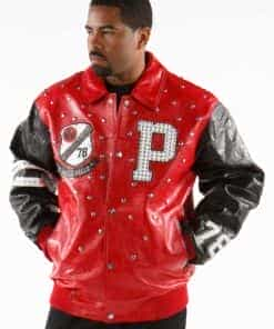 pelle pelle studded letterman red leather jacket