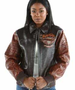 ladies red white & true leather brown jacket