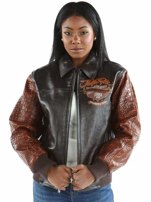 ladies red white & true leather brown jacket