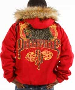 pelle pelle men's top brass red coat with fur hood