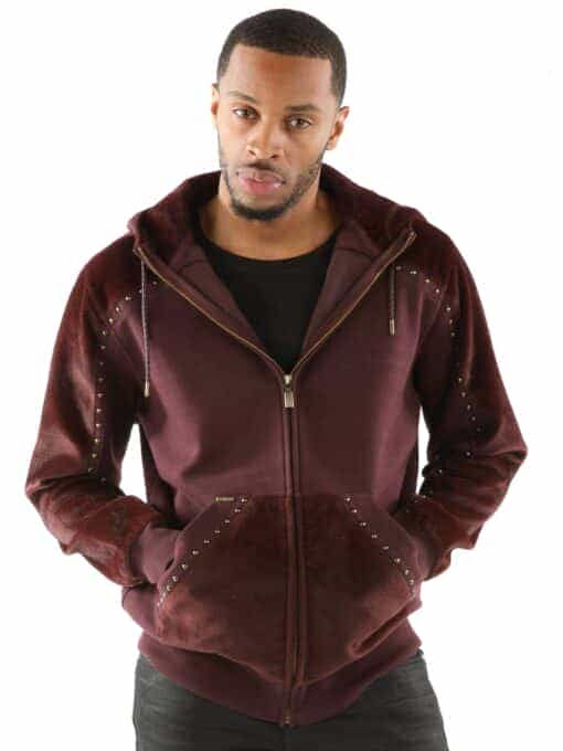 pelle pelle ornate p mid-layer maroon hoodie