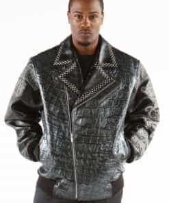 pelle pelle reign silver & black metallic croc jacket