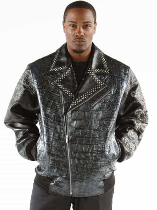 pelle pelle reign silver & black metallic croc jacket