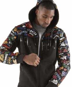 pelle pelle repeat print black fleece midlayer hoodie