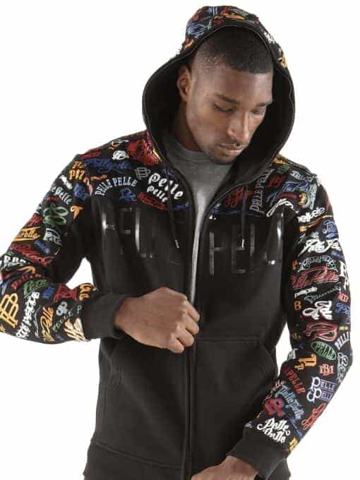 pelle pelle repeat print black fleece midlayer hoodie