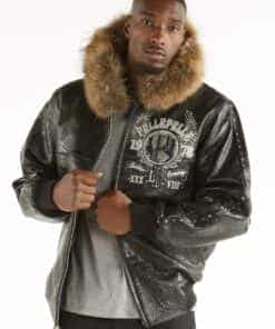 pelle pelle world famous legend black leather jacket with fur hood