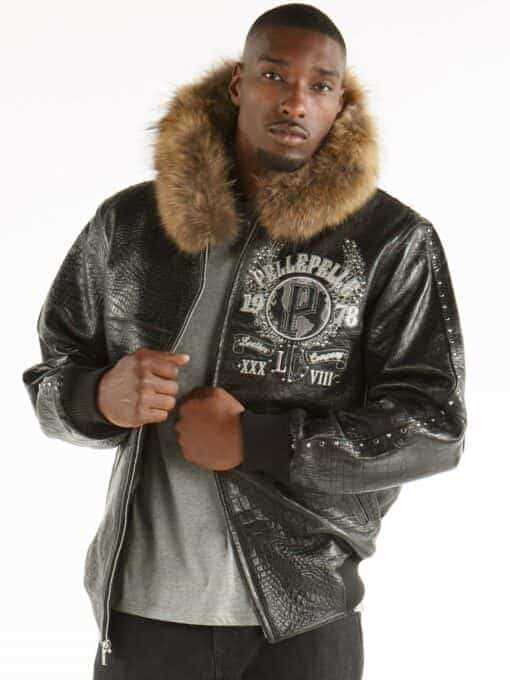 pelle pelle world famous legend black leather jacket with fur hood