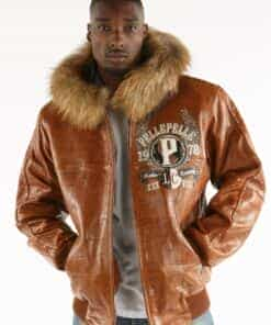 pelle pelle world famous legend brown leather jacket with fur hood