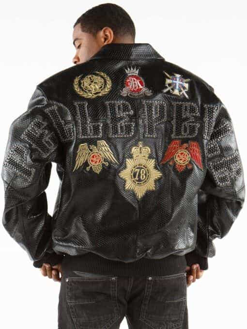 pelle pelle decorated black python leather jacket