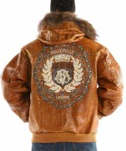 pelle pelle mb emblem brown leather jacket