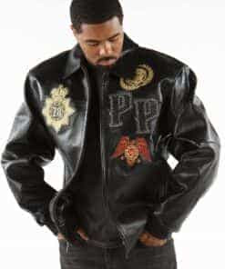 pelle pelle men's decorated black python leather jacket