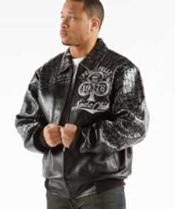 pelle pelle soda club black leather croc jacket