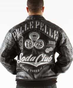 pelle pelle soda club black plush & silver black leather croc jacket